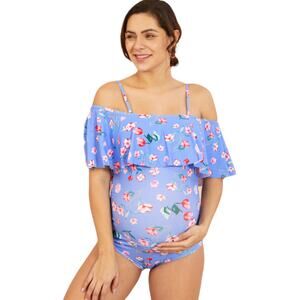 NEW! Maternity One Piece Floral Ruffle Swimwear Medium